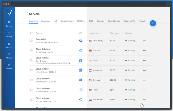 Vultr control panel overview